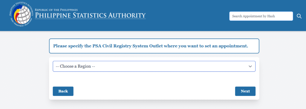 Select PSA Outlet for Appointment