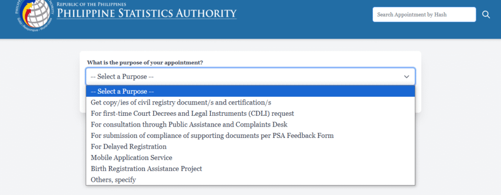 Select Purpose of the Appointment