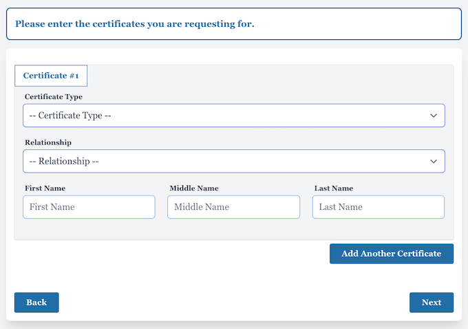Select Type of Certificate