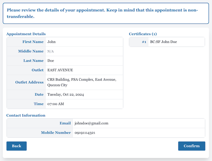 PSA Online Appointment Review