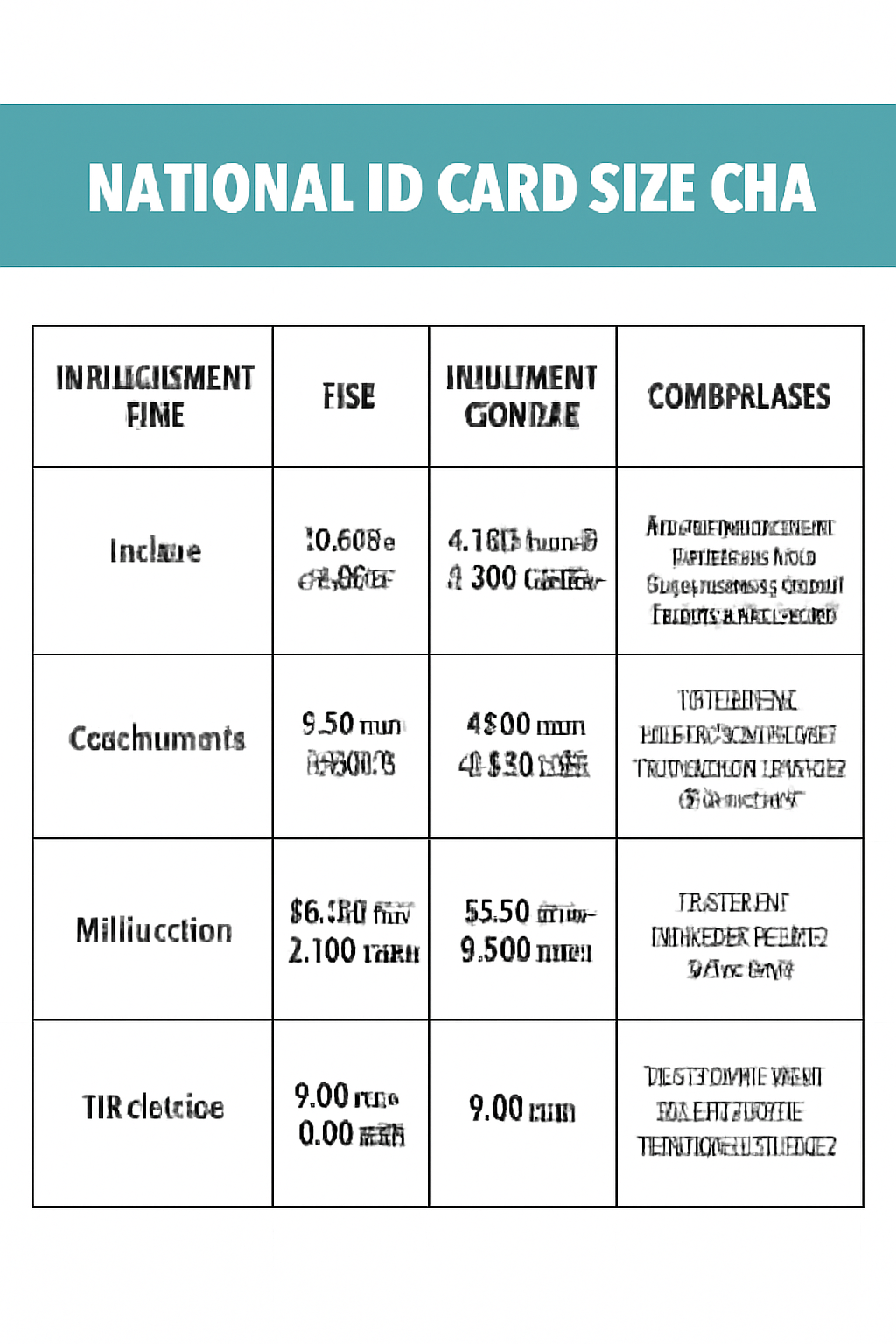 National ID Card Size Chart